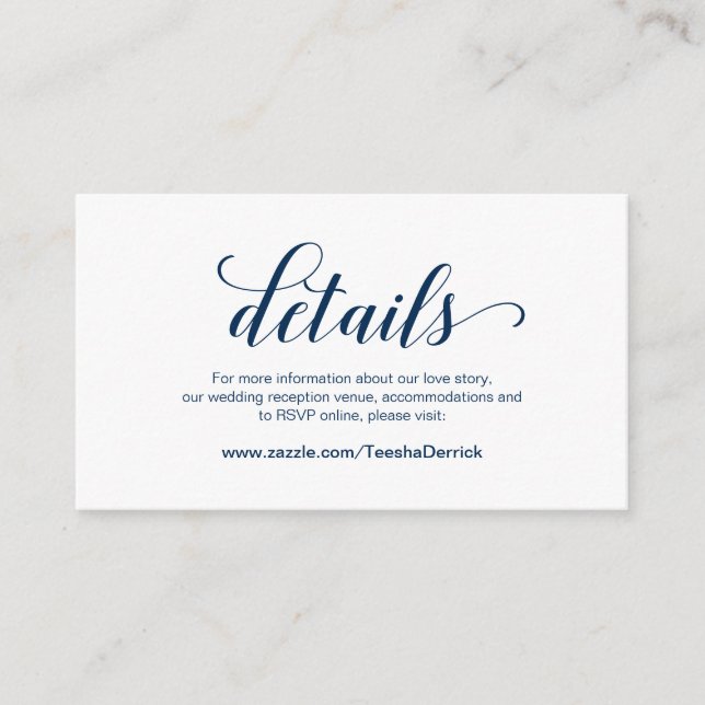 Elegantes Navy Blau, Hochzeitdetails, Online-UAWG Begleitkarte (Vorderseite)
