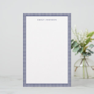 Elegantes Navy Blau Houndstooth Monogramm Briefpapier