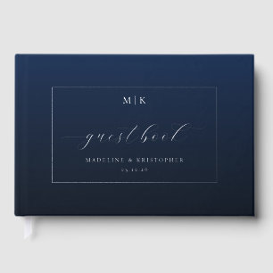 Elegantes Navy Blau Kalligrafie Gästebuch