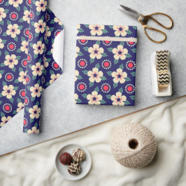 Elegantes Navy Blau mit Cream Blume Wrapping Pape Geschenkpapier