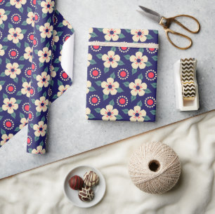 Elegantes Navy Blau mit Cream Blume Wrapping Pape Geschenkpapier