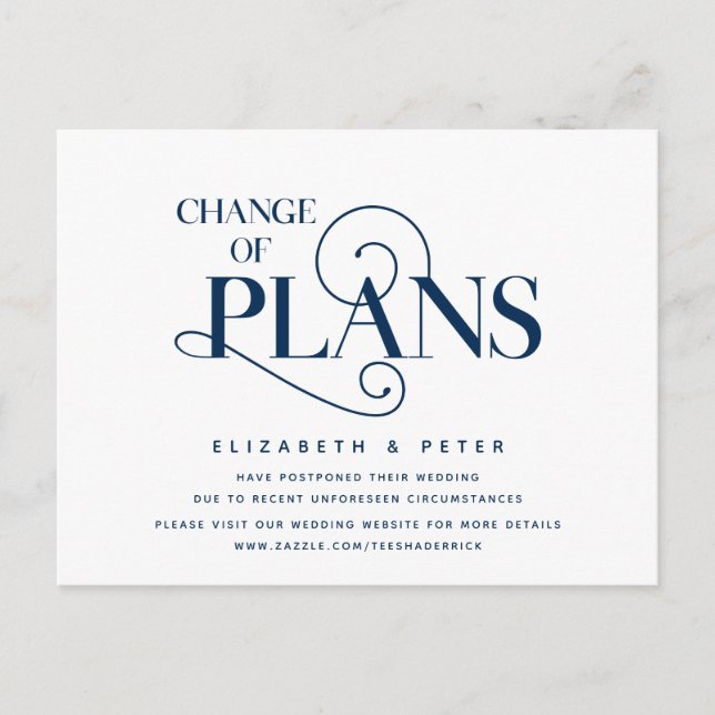 Elegantes Navy Blau, Planänderung, Zurückstellung Postkarte (Vorderseite)
