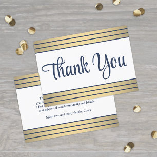 Elegantes Navy Blau Schrift und klassische Goldstr Dankeskarte