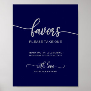 Elegantes Navy Blau Silber Hochzeitsgeschenk Schil Poster