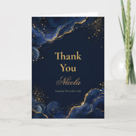 Elegantes Navy Blau und Gold Alkoholtinte Dankeskarte
