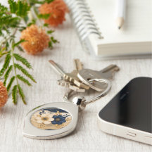 Elegantes Navy Blau- und Gold-Botanik-Blumen-Metal