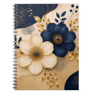 Elegantes Navy Blau- und Gold-Botanik-Blumenmuster Notizblock