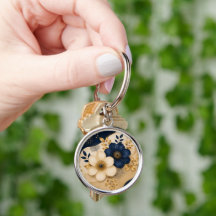 Elegantes Navy-Blau und Gold Botanisches Blumenmus
