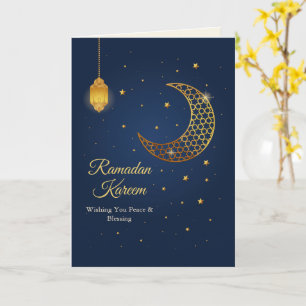 Elegantes Navy Blau und Gold-Filigran Ramadan Kare Karte