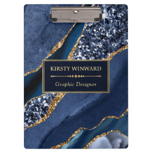 Elegantes Navy Blau und Gold Glitter Ocean Achat Klemmbrett