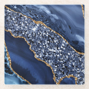 Elegantes Navy Blau und Gold Glitter Ocean Agate Glasuntersetzer