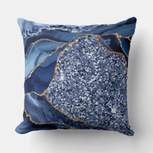 Elegantes Navy Blau und Gold Glitter-Ozean-Achat Kissen
