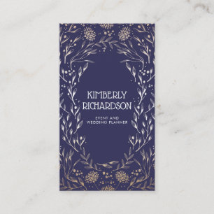 Elegantes Navy Blau und Goldfolie Floral Luxus Visitenkarte