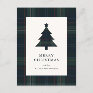 Elegantes Navy-Blau und Grün kariertes Weihnachtsm Feiertagspostkarte