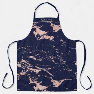 Elegantes Navy Blau und Roségoldfolie Marmor Schürze