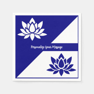 Elegantes Navy Blau Weißes Zen-Yoga-Lotusblumen-De Serviette