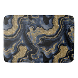 Elegantes Navy Blue and Gold Glitzer Agate Pattern Badematte