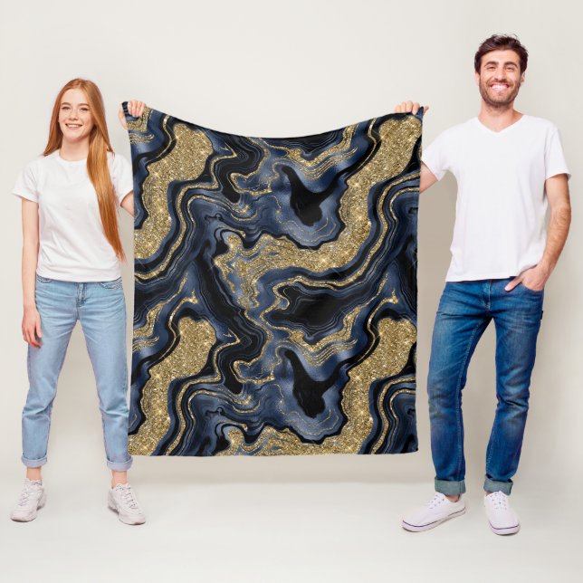 Elegantes Navy Blue and Gold Glitzer Agate Pattern Fleecedecke (Beispiel)