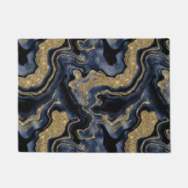 Elegantes Navy Blue and Gold Glitzer Agate Pattern Fußmatte
