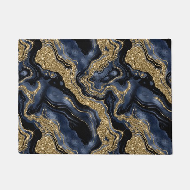 Elegantes Navy Blue and Gold Glitzer Agate Pattern Fußmatte (Vorderseite)
