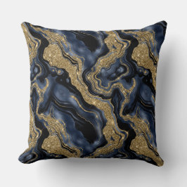 Elegantes Navy Blue and Gold Glitzer Agate Pattern Kissen