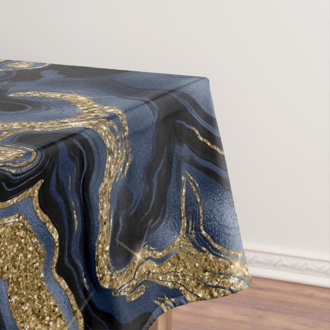 Elegantes Navy Blue and Gold Glitzer Agate Pattern Tischdecke (Beispiel)