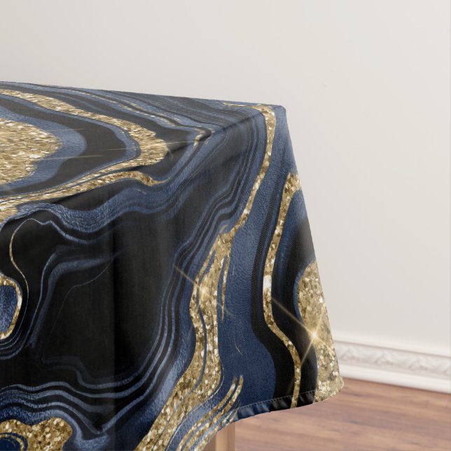 Elegantes Navy Blue and Gold Glitzer Agate Pattern Tischdecke (Beispiel)