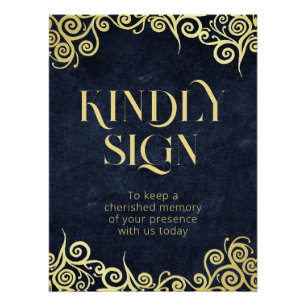Elegantes Navy Blue and Gold Kindly Sign Poster