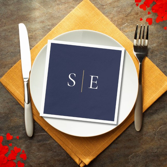 Elegantes Navy Blue and Gold Monogram Minimalistis Serviette (Elegant Navy Blue And Gold Monogram Minimalist Napkins)