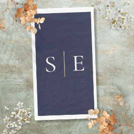 Elegantes Navy Blue and Gold Monogram Minimalistis Serviette
