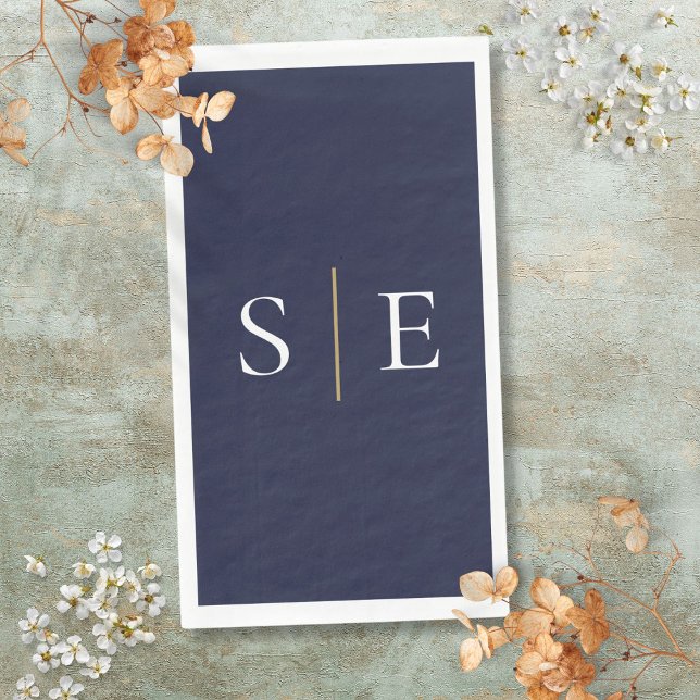 Elegantes Navy Blue and Gold Monogram Minimalistis Serviette (Elegant Navy Blue And Gold Monogram Minimalist Paper Guest Towels)
