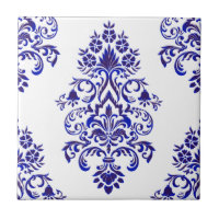 Elegantes Navy Blue and White Damask Muster  