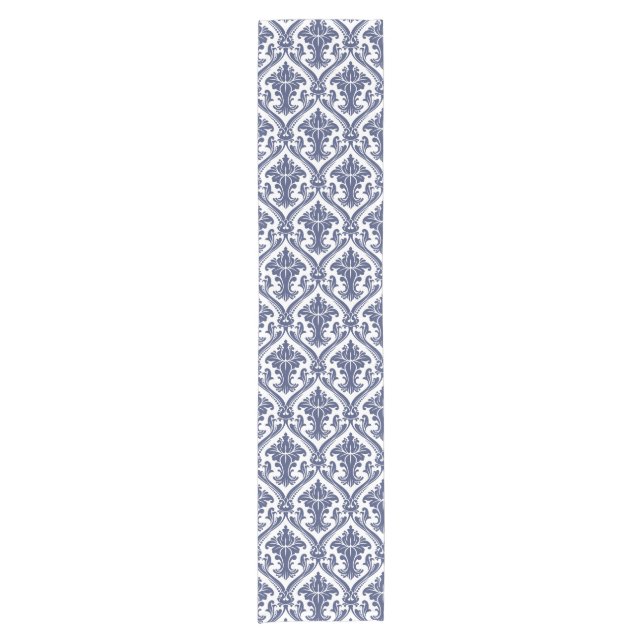 Elegantes Navy Blue and White Damask Muster Kurzer Tischläufer (Vorderseite)