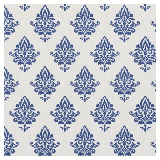 Elegantes Navy Blue and White Damask Muster Stoff (Nahaufnahme)