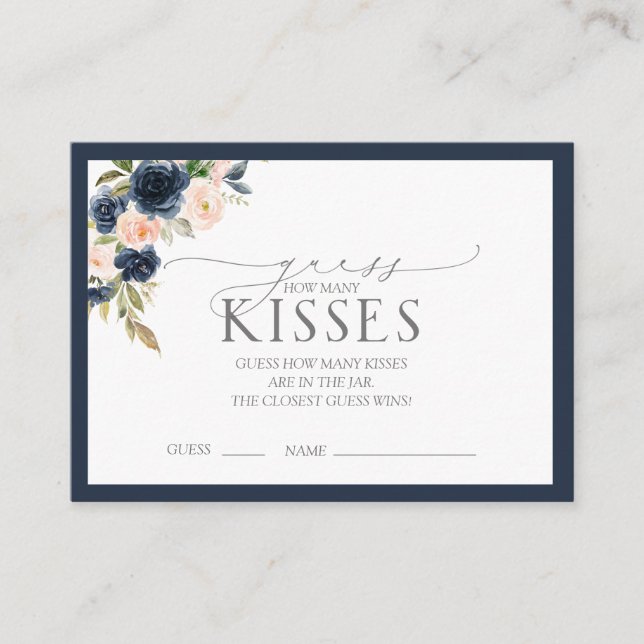 Elegantes Navy Blue Blush Brautparty Game Begleitkarte (Vorderseite)