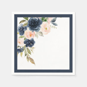 Elegantes Navy Blue Blush Pink Floral Brautparty Serviette