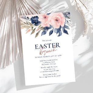 Elegantes Navy Blue Blush Pink Floral Osterfest Einladung