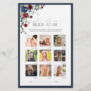 Elegantes Navy Blue Burgundy Brautparty Game