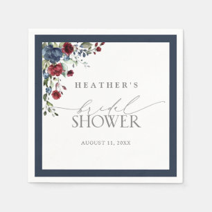 Elegantes Navy Blue Burgundy Floral Brautparty Serviette