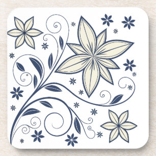 Elegantes Navy Blue Floral Muster Getränkeuntersetzer