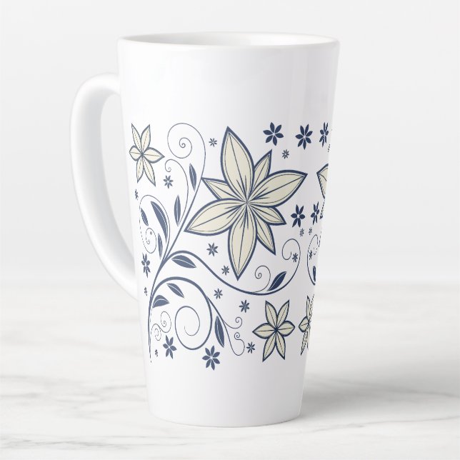 Elegantes Navy Blue Floral Muster | Milchtasse (Linke Ecke)