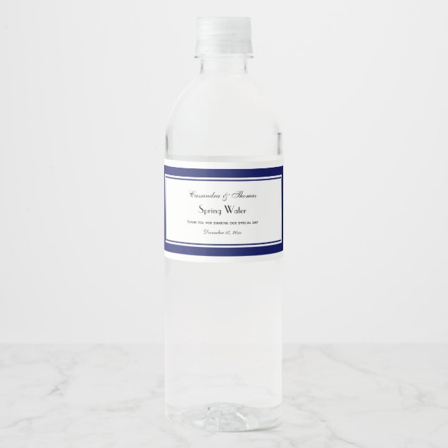 Elegantes Navy Blue Gerahmt #2 Wasserflasche-Label (Vorderseite)