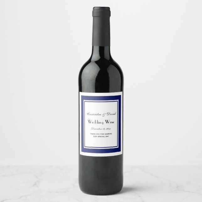 Elegantes Navy Blue Gerahmt #2 Weinflaschen-Etiket Weinetikett (Vorderseite)