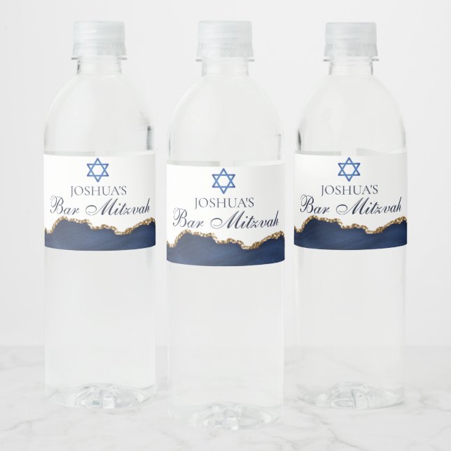 Elegantes Navy Blue Gold Agate Bar Mitzvah Party (Flaschen)