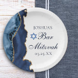 Elegantes Navy Blue Gold Agate Bar Mitzvah Party Pappteller<br><div class="desc">Eleganter Marineblau und Goldmedaille schmücken die Seite dieses modernen Bar Mitzvah-Party. Der Name Ihres Sohnes ist in einem schönen formalen Drehbuch unter dem Stern von David geschrieben. Ideal für eine schicke,  stilvolle jüdische Familie,  die ihren Jungen feiert,  der zur Tora gerufen wird.</div>