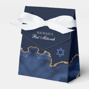 Elegantes Navy Blue Gold Agate Bat Mitzvah Party Geschenkschachtel