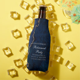 Elegantes Navy Blue Gold Agate Retirement Party Flaschenkühler