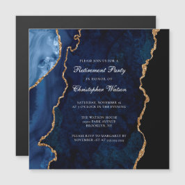 Elegantes Navy Blue Gold Agate Retirement Party Magneteinladung