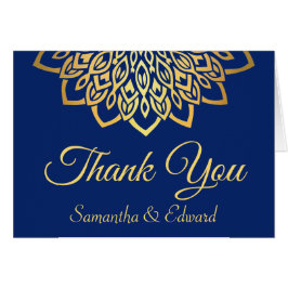 Elegantes Navy Blue Gold Danke Hochzeitskarte
