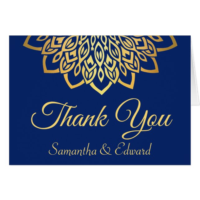 Elegantes Navy Blue Gold Danke Hochzeitskarte (Vorderseite (Horizontal))